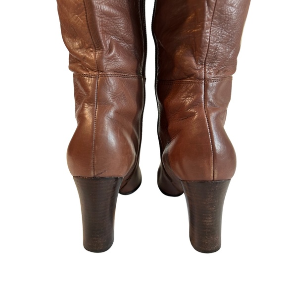 Nine West Tall Brown Leather Boot with 3" Stacked Heel, Size 8 - Picture 6 of 10